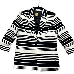 Kasper Womens Black White Striped One Button Blazer 3/4 Sleeve Office Size 8